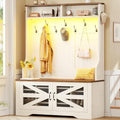 Itaar Hall Tree with Bench and Shoe Storage, 5-in-1 Entryway Bench with Coat Rack, 10 Shoe Cubbies & 9 Coat Hooks, Barn Door & Adjustable Shelf (White) by Itaar
