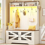 Itaar Hall Tree with Bench and Shoe Storage, 5-in-1 Entryway Bench with Coat Rack, 10 Shoe Cubbies & 9 Coat Hooks, Barn Door & Adjustable Shelf (White) by Itaar