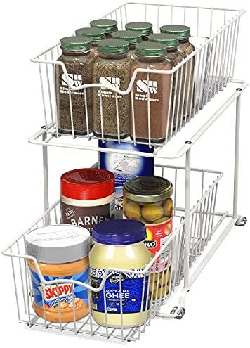 Simple Houseware 2 Tier Cabinet Wire Basket Drawer Organizer, White - Image 3