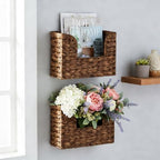 PINXIURY Magazine Holder Wall Basket Water Hyacinth Woven Mail Organizer, Wicker Wall Hanging Baskets for Magazines, Letters & Storage Decorative Mail Holder, Magazine Rack, Hanging Basket, Coffee - Image 3