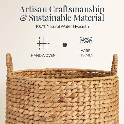 Best Choice Products 2-Piece Round Nesting Baskets W/Handles, Handwoven Water Hyacinth, Plant Holder, Laundry Basket, Storage Organizer, Tote Bins for Bedroom, Living Room, & Laundry Room - Natural - Image 3