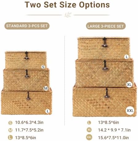 Nonam Large Wicker Basket with Lid,Seagrass Shelf Basket Set of 3,Nautral - Image 5