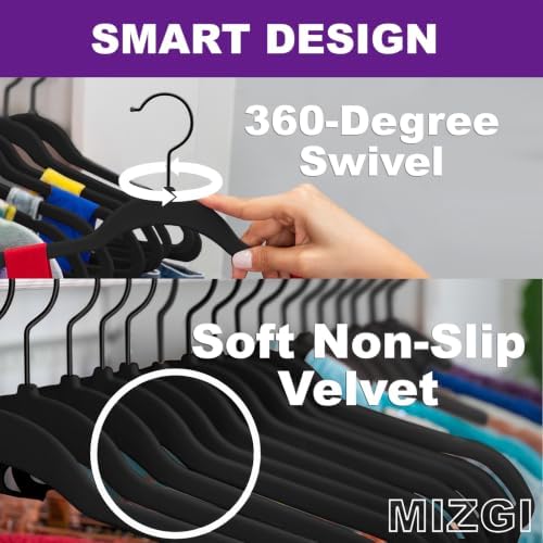 MIZGI All Black Velvet Hangers 60 Pack,Premium Flocked Clothes Hangers Non-Slip Felt Hangers,Sturdy Black Hangers Heavy Duty Coat Hangers,Durable Suit Hangers for Space Saving, No Hanger Marks - Image 2