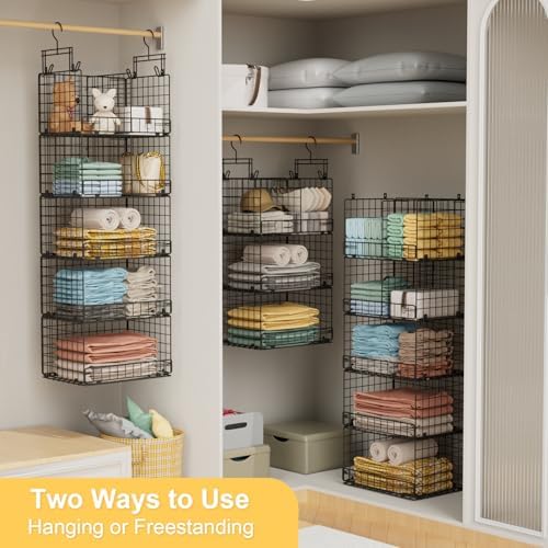 VyGrow 5 Tier Hanging Closet Organizer with Adjustable Dividers, Heavy-Duty Storage Shelves for Clothing, Kitchen, Laundry Room, Extra Large Baskets, 15.7" W x 11.8" D x 51" H, Black - Image 4