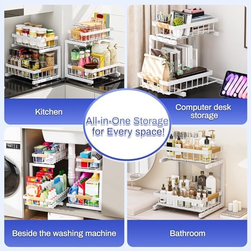 ADBIU 2 Pack Under Sink Organizers and Storage, Height Adjustable 2-Tier Pull Out Cabinet Organizer, Heavy Duty Slide Out Sink Shelf Drawer for Kitchen Bathroom Organization - Image 5
