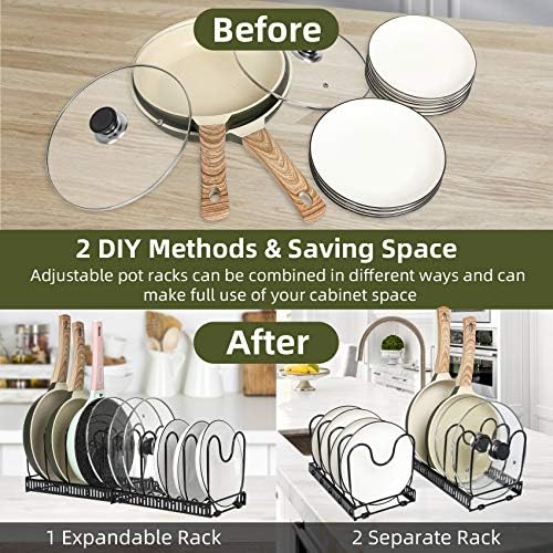 ROOHUA Pot and Pan Lid Organizer Rack for Under Cabinet, 12"-23" Expandable - Image 2