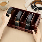 PH PandaHall Belt Organizer Box, Wooden 6 Grids Belt Rack Wall Mount Belt Display Case Tie Storage Box Neckite Rack for Closet Shelf Drawer Tie Belt Storage Organizer, 14"X7.5"X4.7" - Image 3