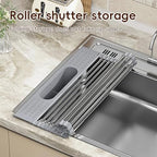 Roll Up Dish Drying Rack Over Sink, 20" X 15.2" Foldable SUS304 Stainless Steel Kitchen Dish Drainer, Heat-Resistant Multipurpose Rolling Sink Rack Organizer, Grey - Image 3