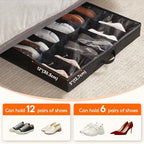 Lifewit Under Bed Shoe Storage Organizer 3 Pack(12 Shoes Cells), 4.3 Inches Profile Fabric Shoes Container Box with Clear Cover, Foldable Storage Bag with 2 Handles, Fits 18 to 36 Pairs - Image 4