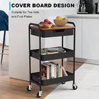 3 Tier Rolling Cart with Drawer, Metal Utility Cart with Table Top - Image 4