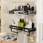 Suction Cup Shower Caddy with 5 Hooks & Towel Rrack 15.7inch Black - Image 6