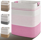Laundry Hamper, 85L Tall Laundry Basket with Leather Handles, Rectangle Large Clothes Hamper for Organizing, Cotton Woven Laundry Baskets Storage Hampers for Bedroom, Nursery, Living Room by Degeyoyo