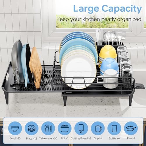 TOOLF Expandable Dish Drying Rack for Kitchen Counter, 16.7-26.8in, Black - Image 5