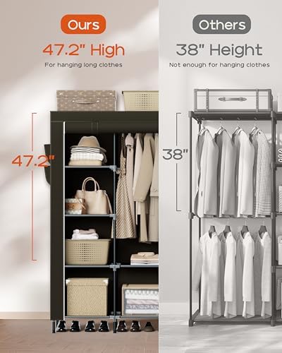 CASAMAYA Portable Closet, 48 Inch Large Capacity Wardrobe Closet, Clothes Storage Organizer with Shelves and Hanging Rod, Easy to Assembly, Black PCT221B01 - Image 3