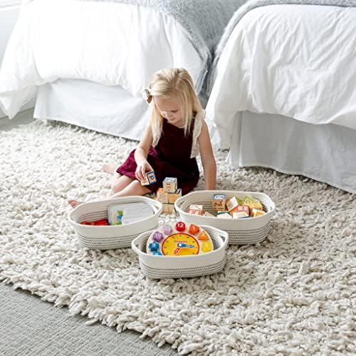 NaturalCozy 5-Piece Rectangle Storage Basket Set- Natural Cotton Rope Woven Baskets for Organizing! Small Basket for Montessori, Baby Nursery, Dog Toy Baskets, Cat Toy Box, Bathroom Organization Bin - Image 4