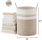 VIPOSCO 100L Extra Large Woven Laundry Basket Hamper, Brown White - Image 5