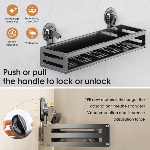 Suction Cup Shower Caddy with 5 Hooks & Towel Rrack 15.7inch Grey - Image 3