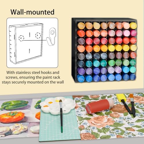 Krafetto 64-Grid Paint Organizer for 2 Oz Bottles, Wall Mount, Black - Image 4