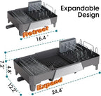 Large Expandable Dish Drying Rack, Dish Racks for Kitchen Counter, Space Saving & Rust Resistant Dish Drainer with Removable Drainboard & Utensil Holder, Adjustable Length 16.4 to 24.4 Inches - Image 3