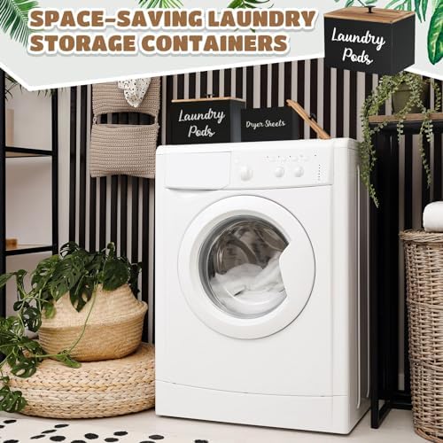Dandat 2 Pcs Wood Rustic Laundry Dryer Sheet Holder Pod Container with Lid 8.7 x 6.3 x 6.4 Inch Laundry Pod Holder 7.3 x 3.7 x 5 Inch Dryer Sheet Dispenser Wooden Box Container(Black) - Image 4