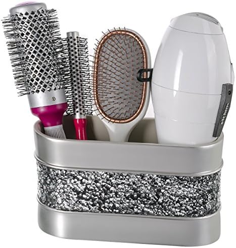 Creative Scents Crackled Glass Silver Toothbrush and Toothpaste Holder for Bathroom - Decorative Bathroom Counter Electric Toothbrush Organizer, 3 Slot, Makeup Brush Holder by CreativeScents