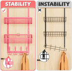 Kaiferty Over The Door Hooks Organizer, Coat Rack Over The Door Storage Hanger Towel Rack, Back of Door Storage Organizer for Bathroom,Bedroom,Kitchen,Office (Pink, 3-Tier) - Image 2