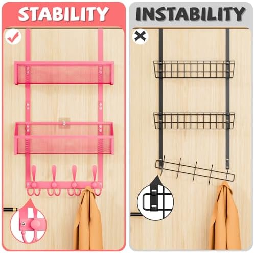 Kaiferty Over The Door Hooks Organizer, Coat Rack Over The Door Storage Hanger Towel Rack, Back of Door Storage Organizer for Bathroom,Bedroom,Kitchen,Office (Pink, 3-Tier) - Image 2