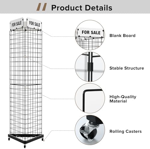 Urban Deco Rolling Grid Wall Display Stand with 24 Hooks, 21"x77" - Image 3