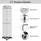 Urban Deco Rolling Grid Wall Display Stand with 24 Hooks, 21"x77" - Image 3
