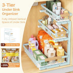 PXRACK Under Sink Organizer, 1-Pack 3-Tier Height Adjustable Thickened Metal Pull out Cabinet Organizer Shelf, Slide out Storage Drawer Rack for Bathroom Kitchen Pantry Home Organization, LightBlue - Image 3