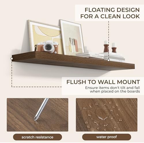 RICHFOCUS Long Floating Shelves for Wall 2Pack, Walnut, 48" Lx8 D - Image 6