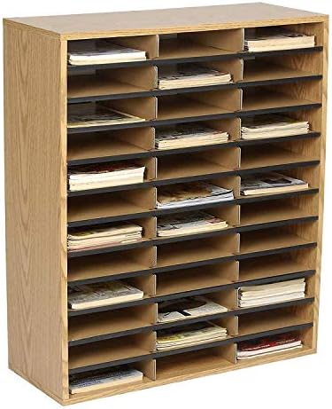 Safco Literature Organizer, 36 Compartments, Office and Classroom Mailbox with Adjustable Shelves, Wood Paper and Mail Sorter, Medium Oak - Image 4