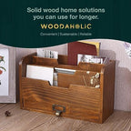 Rustic Wooden Desk Organizer - Vertical File Sorter with 3 Compartments & 1 Paper Tray Drawer - Mahogany Wood - Image 7