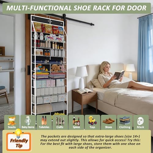 Kotkn 24-Pair Over Door Shoe Organizer for Family & Kids, Double Sided | Hanging Storage for Sneakers, Boots, Toys & Room Organization-Obsidian Black - Image 6