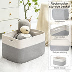 ICERZCZ Large Blanket Basket Living Room, Rectangle Storage Basket, Large Basket for Blankets, Woven Cotton Rope Baskets for Storage Toy Dirty Clothes, 22”x17”x12”, White & Grey, 75L - Image 4