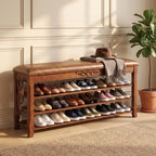 Shoe Rack Bench Entryway Storage with Leather Cushion, 47.2" by Drogenble