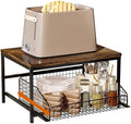 KLM Pull Out Spice Rack Organizer for Cabinet,Rustic Wood Top with Wire Basket Storage,Kitchen Countertop Organizer and Storage for Pantry, Counter top,Coffee Station Wood. (Brown) by KLM