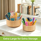 Utoplike Large Bamboo Rotating Pencil Holder, 360° Colored Pen Organizer - Image 2