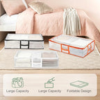 uxcell 2Pcs Under Bed Storage Bags, 27.6" L x 18.5" W x 5.6" H Foldable Fabric Zipper Container with Handles, Collapsible Clear Window Bags for Bedroom Dorm, Blanket Pillows Shoes, White - Image 4