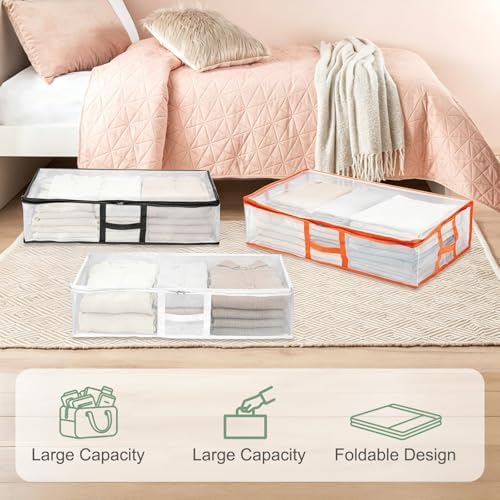 uxcell 2Pcs Under Bed Storage Bags, 27.6" L x 18.5" W x 5.6" H Foldable Fabric Zipper Container with Handles, Collapsible Clear Window Bags for Bedroom Dorm, Blanket Pillows Shoes, White - Image 4