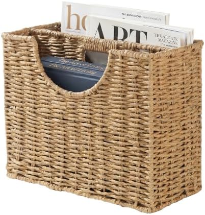 Coeusy Wicker Magazine Basket, Paper Rope Woven Magazine Holder for Files, Books, Documents, Newspapers, Narrow Boho Organizer and Storage Bins with Handle for Office, Living Room, Bathroom (Natural) by WEAVECOMFORTINTOEVERYCORNER