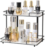 2 Tier Bathroom Cabinet Countertop Organizer Perfume Lipstick Makeup Organizer Cosmetics Storage Display Rack Vanity Tray Metal Dresser Storage Shelf White Marble Ceramic Tray Black by QTTCMY