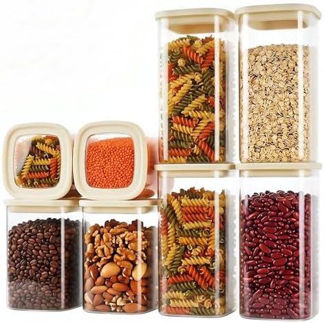 8-Pack Square Glass Pantry Storage Containers Set with Glass Lids by CozNido