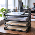 4 Pcs Stackable Letter Tray Metal Paper Tray Desk Organizer, Black - Image 4