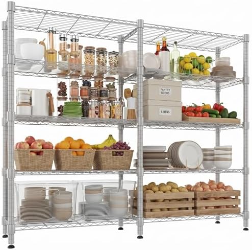 Homdox 5-Tier Adjustable Metal Storage Shelves, Space-Saving Corner Rack for Kitchen, Pantry, Office, Garage, Books & Plants, 18"x60"x72", Silver Gray by HOMDOX