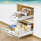 HBL' 1 Pack | 21" Deep Pull Out Cabinet Organizer Adhesive, (13.8" to 22.0") Width Expandable Sturdy Carbon Steel Roll-Out Drawers, Designed for Frameless Cabinets, Slide-Out Shelves for Pantry. - Image 2