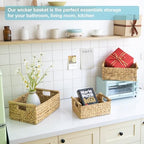 VATIMA Hyacinth Wicker Basket Set 3 size - Rectangular, Wooden Handles, Shelf Organizer, Natural Bins - Image 4