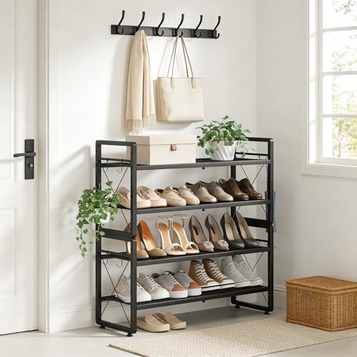 ELYKEN Expandable Shoe Rack for Closet, 4-Tier Metal Black Shoe Organizer - Image 2