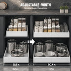 Seinloes 4 Pack Expandable Pull Out Cabinet Organizer 21"Deep With Raising Pad for Framed Cabinets,Upgrade 3 Slide Rails Slide Out Drawers,No Drill Roll Out Shelves,Adjustable Width 12.1"-20.4" White - Image 5
