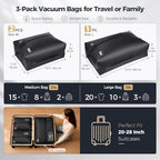 3PCS Vacuum Bags for Travel with Pump, Reusable, Waterproof, Black - Image 2